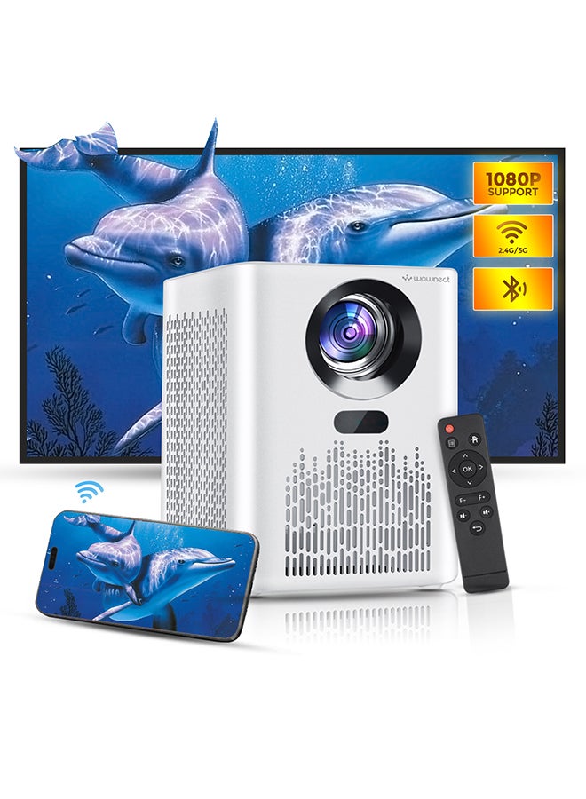 Wownect - S8 Mini WiFi Projector 5000 Lumens Portable Outdoor Movie Projector with 100" Screen Supported WiFi Bluetooth Mirroring for Phone Home Theater Video Projector PROJ-WO-81-W White - Image 1