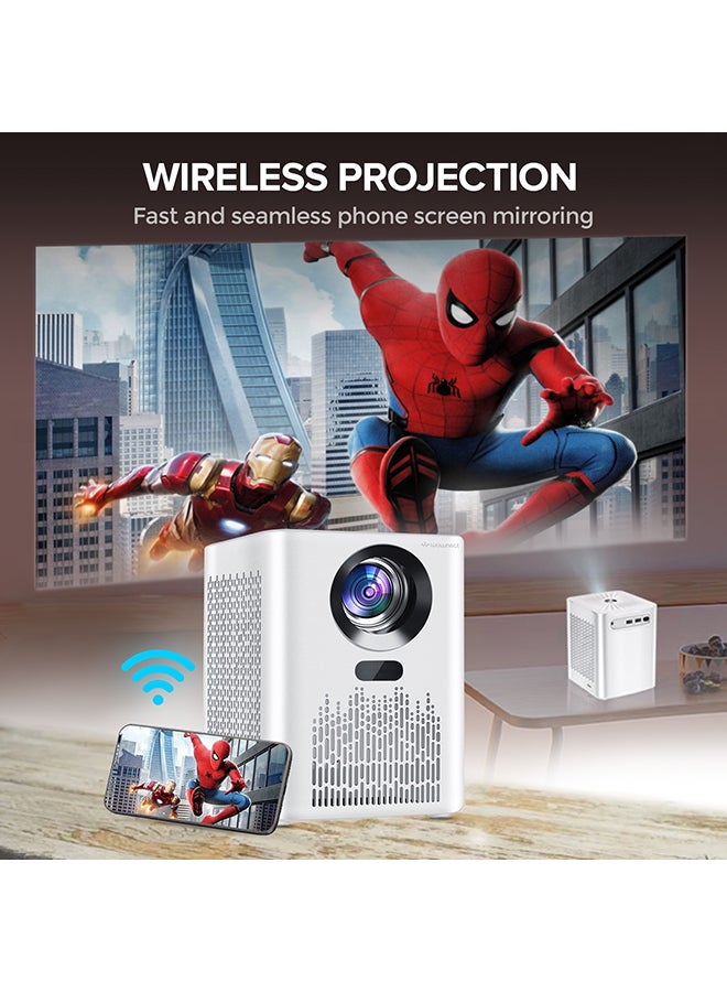 Wownect - S8 Mini WiFi Projector 5000 Lumens Portable Outdoor Movie Projector with 100" Screen Supported WiFi Bluetooth Mirroring for Phone Home Theater Video Projector PROJ-WO-81-W White - Image 1