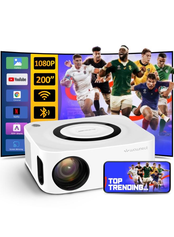 Wownect Portable Android Projector Native 1080P 4K HD Projector with 5G WiFi & Bluetooth 200” Display Supported Mini Projector for Outdoor & Movies Home Theater PROJ-WO-80-AN White  - Image 1