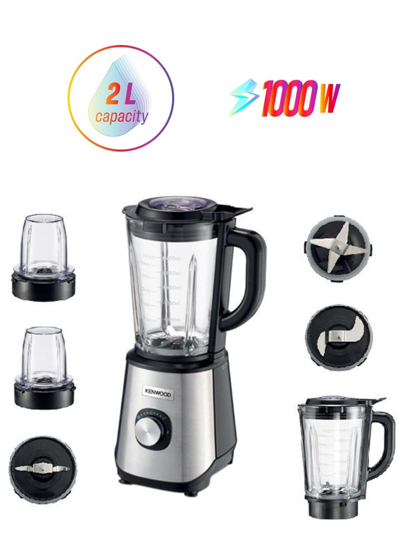 KENWOOD Blender, Glass Goblet, Grinder Mill, Chopper Mill, Ice Crush Function, 2 L 1000 W OWBLM45.885SS Silver/Black  - Image 1
