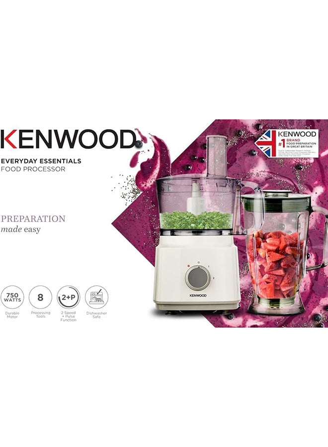 KENWOOD Food Processor, 1.8L Blender, 2 Speed & Pulse Function, Stainless Steel Knife, French Fry Disc, Emulsifying Disc, Extra Fine Slicing Disc 2 L 750 W FDP03.C2WH White - Image 5