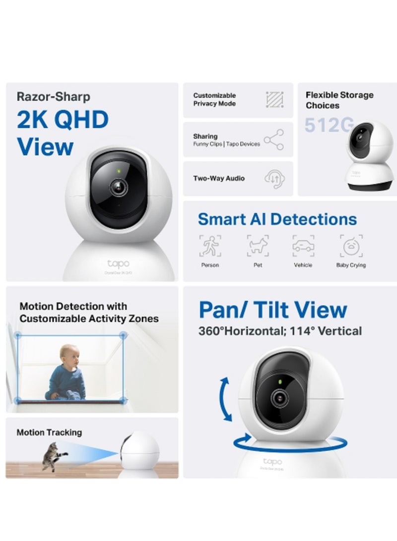 Tapo C220 4MP/2K Pan/Tilt AI CCTV WIFI، كاميرا IP لاسلكية مع كشف ذكي بالذكاء الاصطناعي، إخطارات، الحيوانات الأليفة، الأشخاص، المركبات واكتشاف بكاء الأطفال - pnsku/N70003170V/45/_/1695366173/c9ca1f04-2237-43b1-896c-53895ae39207