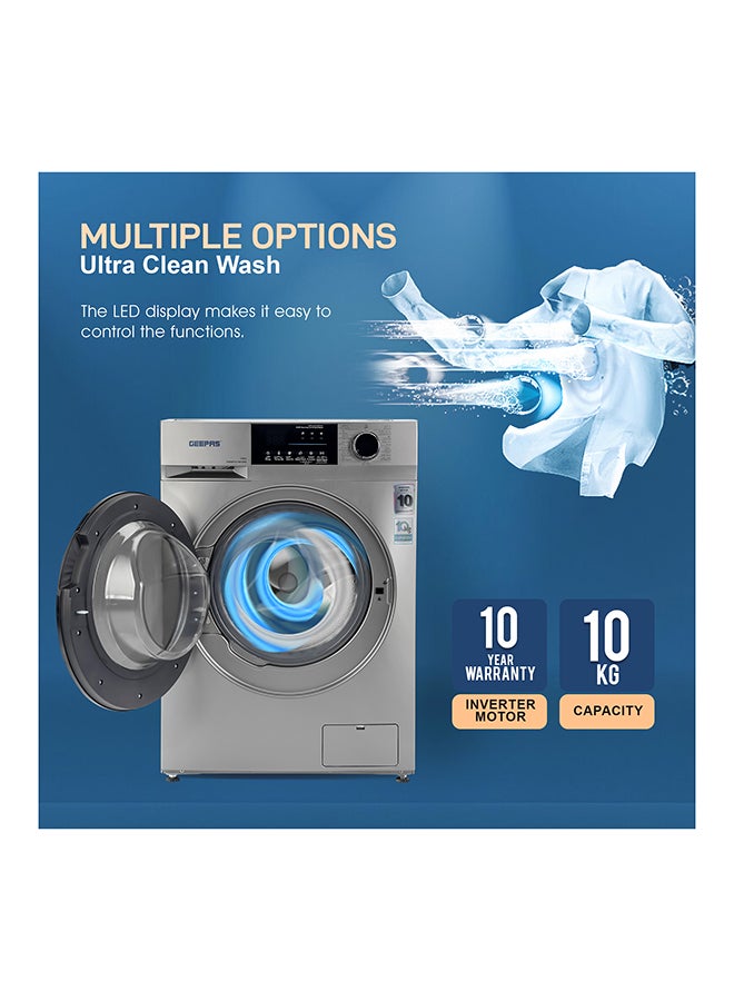 GEEPAS 10 KG Front Load Fully Automatic Washing Machine| Equipped With 15 Programs Including Quick Wash, Steam Wash, Cotton, Child Lock| 69L Drum Capacity 10 kg 2000 W 10 kg 2000 W GWMF10140SRM Silver/Black  - Image 3