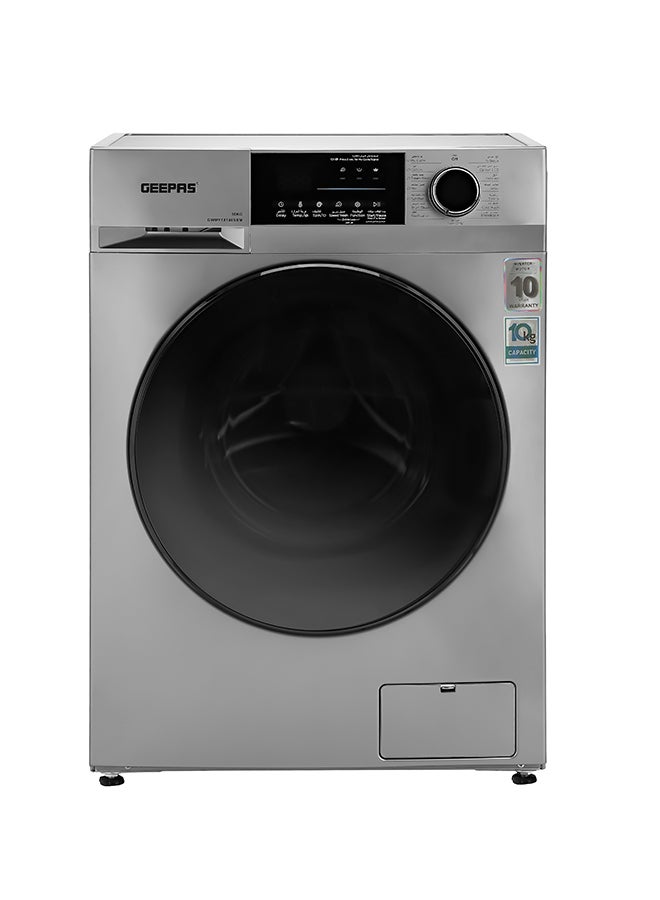 GEEPAS 10 KG Front Load Fully Automatic Washing Machine| Equipped With 15 Programs Including Quick Wash, Steam Wash, Cotton, Child Lock| 69L Drum Capacity 10 kg 2000 W 10 kg 2000 W GWMF10140SRM Silver/Black  - Image 1