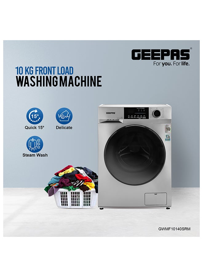 GEEPAS 10 KG Front Load Fully Automatic Washing Machine| Equipped With 15 Programs Including Quick Wash, Steam Wash, Cotton, Child Lock| 69L Drum Capacity 10 kg 2000 W 10 kg 2000 W GWMF10140SRM Silver/Black  - Image 2