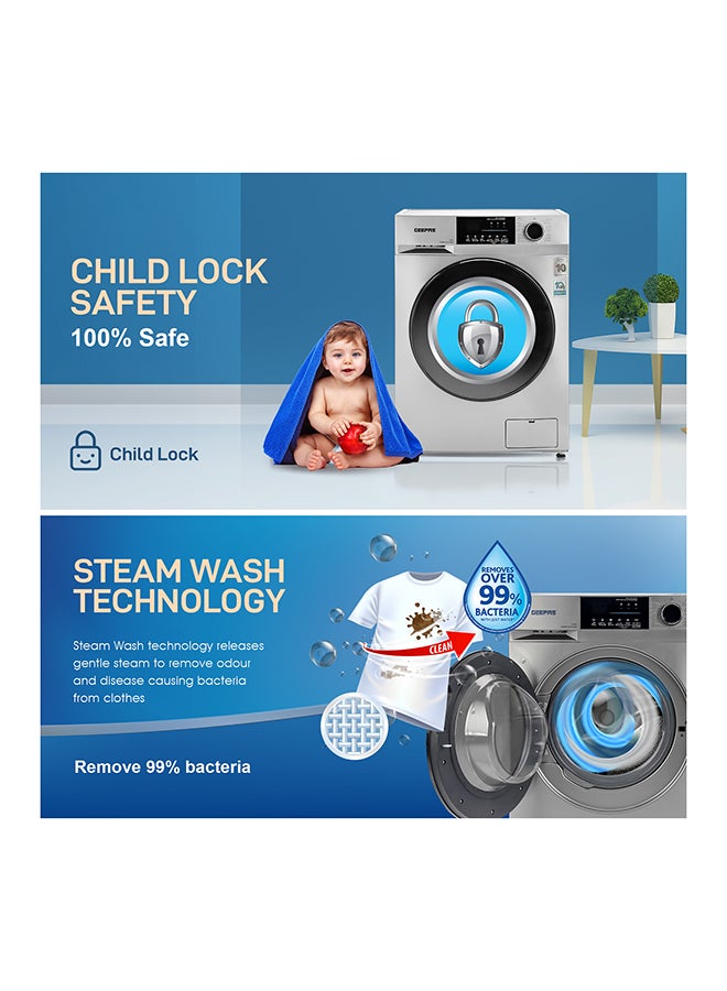 GEEPAS 10 KG Front Load Fully Automatic Washing Machine| Equipped With 15 Programs Including Quick Wash, Steam Wash, Cotton, Child Lock| 69L Drum Capacity 10 kg 2000 W 10 kg 2000 W GWMF10140SRM Silver/Black  - Image 4