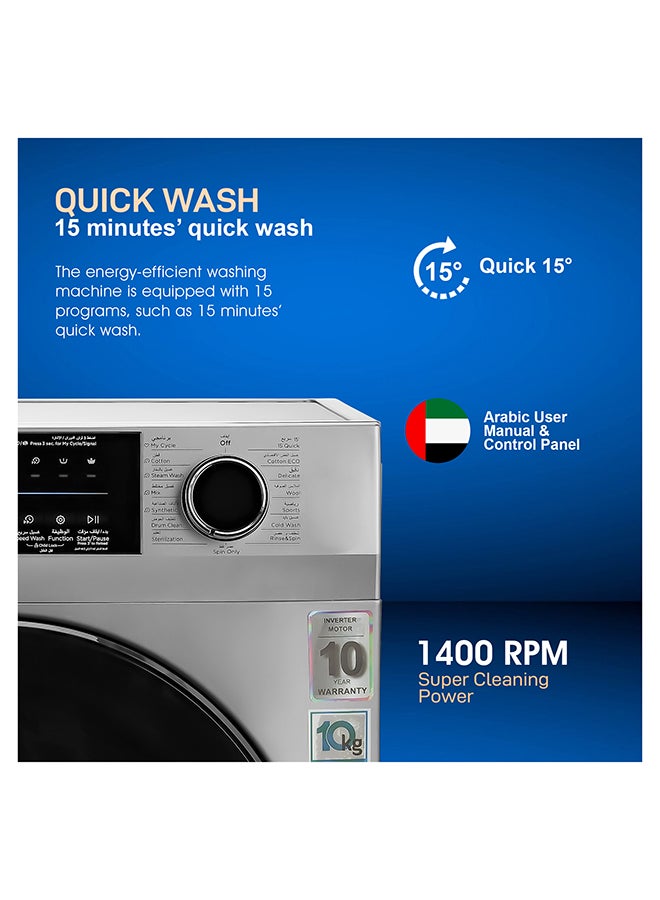 GEEPAS 10 KG Front Load Fully Automatic Washing Machine| Equipped With 15 Programs Including Quick Wash, Steam Wash, Cotton, Child Lock| 69L Drum Capacity 10 kg 2000 W 10 kg 2000 W GWMF10140SRM Silver/Black  - Image 5