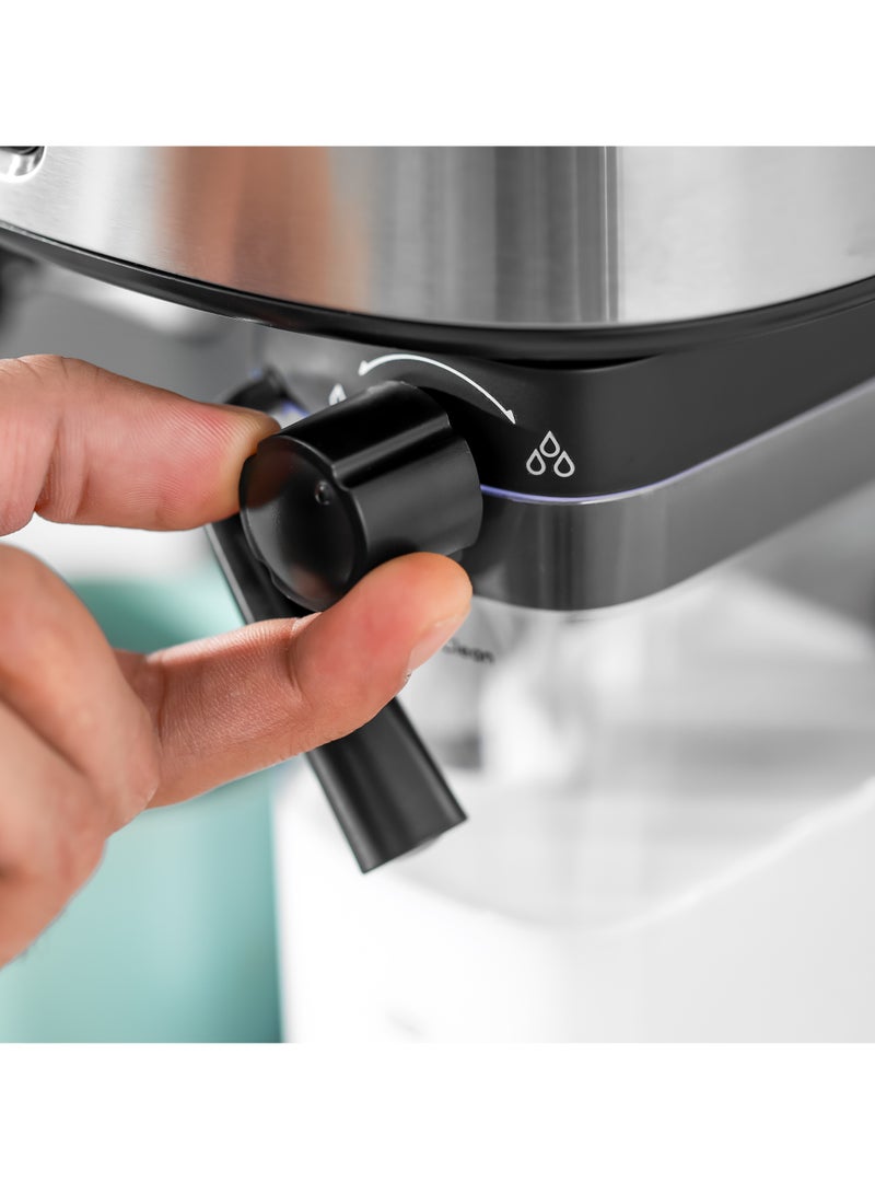 GEEPAS - Espresso and Cappuccino Coffee Machine, Equipped with 20 Bar High Pressure Pump and Powerful Steam System, Makes Cappuccino, Lattes, Espresso, Macchiato, Mocha 1.5 L 1250 W GCM1215SA Silver/ Black - Image 1