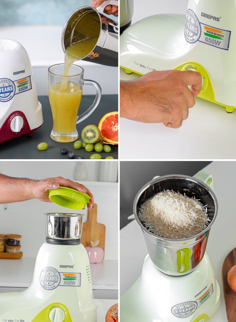 GEEPAS - 3 In 1 Mixer Grinder With 3 Speed setting with Incher | Heavy duty Motor | Silent and smooth Blender | Shock Proof and Over Heat Protetction 1.2 L 650 W GSB44094 Pista Green - Image 1