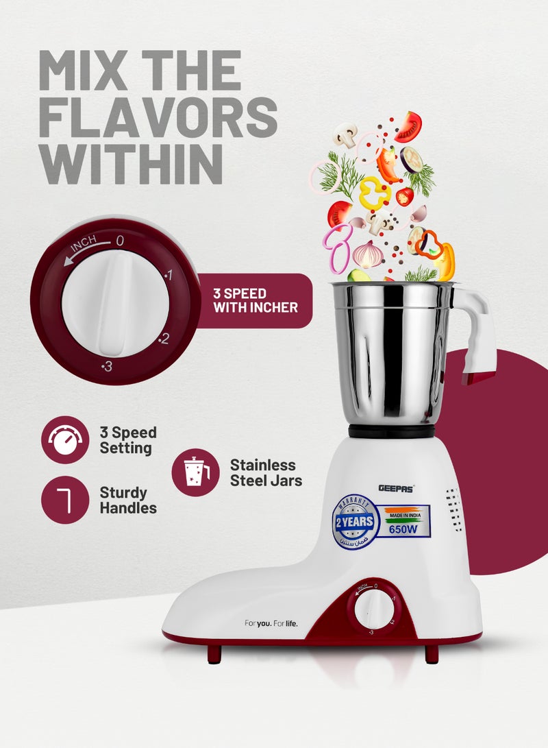 GEEPAS - 3 In 1 Mixer Grinder With 3 Speed setting with Incher | Heavy duty Motor | Silent and smooth Blender | Shock Proof and Over Heat Protetction 1.2 L 650 W GSB44094 Pista Green - Image 1