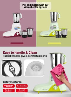 GEEPAS 3 In 1 Mixer Grinder With 3 Speed setting with Incher | Heavy duty Motor | Silent and smooth Blender | Shock Proof and Over Heat Protetction 1.2 L 650 W GSB44094 Pista Green  - Image 5