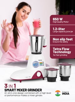 GEEPAS 3 In 1 Mixer Grinder With 3 Speed setting with Incher | Heavy duty Motor | Silent and smooth Blender | Shock Proof and Over Heat Protetction 1.2 L 650 W GSB44094 Pista Green  - Image 3