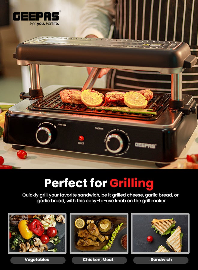 Geepas Fast Indoor Grill, With Drip Tray for Easy Cleaning, and Thermostat Control for Versatile Cooking, Perfect for Sizzling Steaks, Searing Vegetables, Toasting Breads and Buns 1400 W GBG63060 Silver/ Black - pnsku/N70003257V/45/_/1728243767/d705cb03-eb71-4e90-a5f3-8a2b509e7b0b