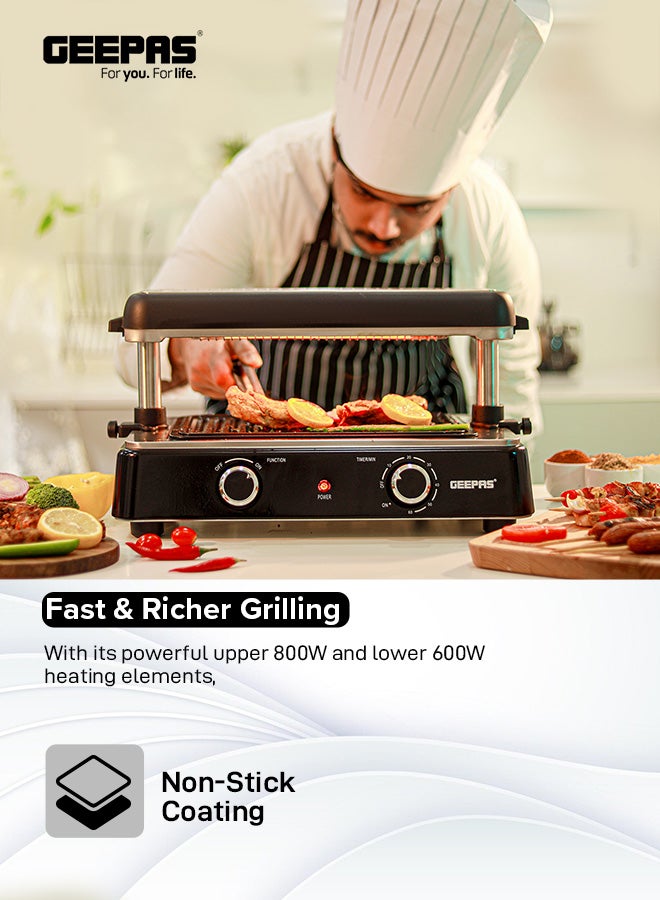 Geepas Fast Indoor Grill, With Drip Tray for Easy Cleaning, and Thermostat Control for Versatile Cooking, Perfect for Sizzling Steaks, Searing Vegetables, Toasting Breads and Buns 1400 W GBG63060 Silver/ Black - pnsku/N70003257V/45/_/1728243778/e264ac4a-3714-4ed9-85cf-b045a53b252c