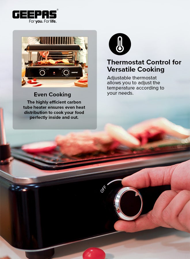 Geepas Fast Indoor Grill, With Drip Tray for Easy Cleaning, and Thermostat Control for Versatile Cooking, Perfect for Sizzling Steaks, Searing Vegetables, Toasting Breads and Buns 1400 W GBG63060 Silver/ Black - pnsku/N70003257V/45/_/1728243821/3dd055b9-1694-456d-bb0c-b112cc690708