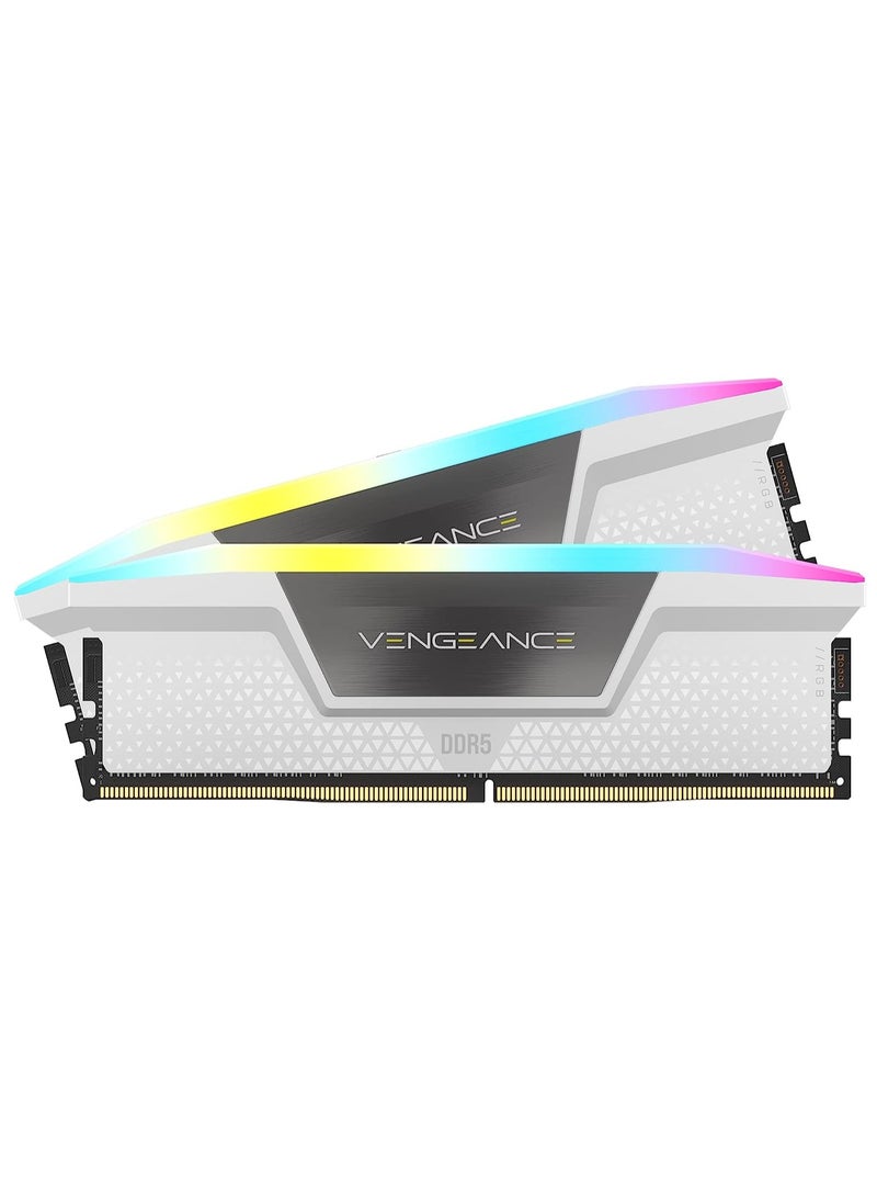 كورسير DDR5-6000MHz Desktop PC Memory, Vengeance RGB, DDR5 Series PC5-48000, CMH32GX5M2B6000C40W, 32 GB, 16GB x 2 White  - Image 1