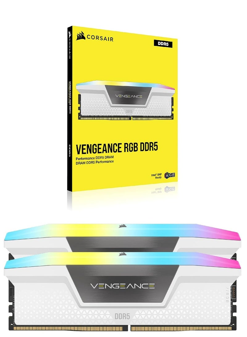 كورسير DDR5-6000MHz Desktop PC Memory, Vengeance RGB, DDR5 Series PC5-48000, CMH32GX5M2B6000C40W, 32 GB, 16GB x 2 White  - Image 2