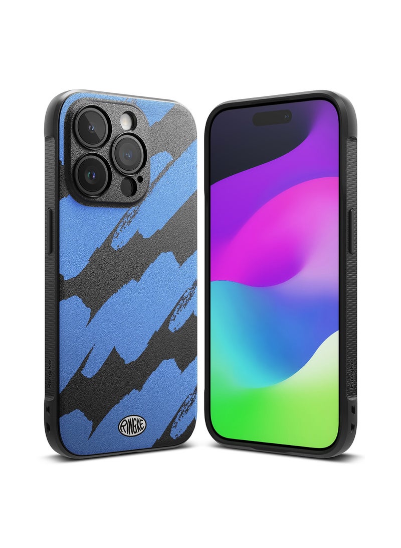 Ringke - Onyx Design Compatible With Apple iPhone 15 Pro Case Cover Rugged Flexible Durable Anti-Slip TPU Protection Shockproof Apple iPhone 15 Pro Back Cover Blue Brush - Image 1