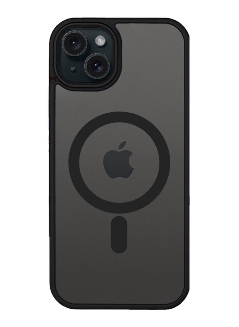 MARGOUN iPhone 15 Back Cover Full Camera Protection And Reinforced Corners Scratch Resistant Cover Support Magnetic Charging Transparent Body Black - Image 1