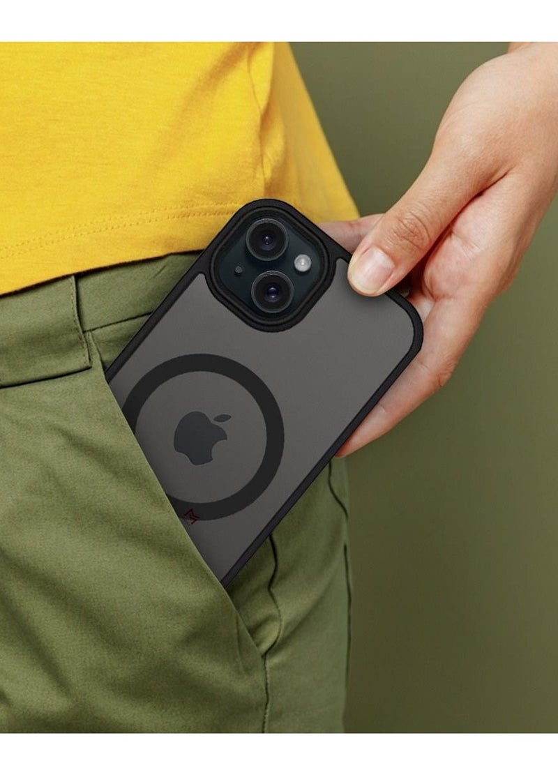 MARGOUN iPhone 15 Back Cover Full Camera Protection And Reinforced Corners Scratch Resistant Cover Support Magnetic Charging Transparent Body Black - Image 3