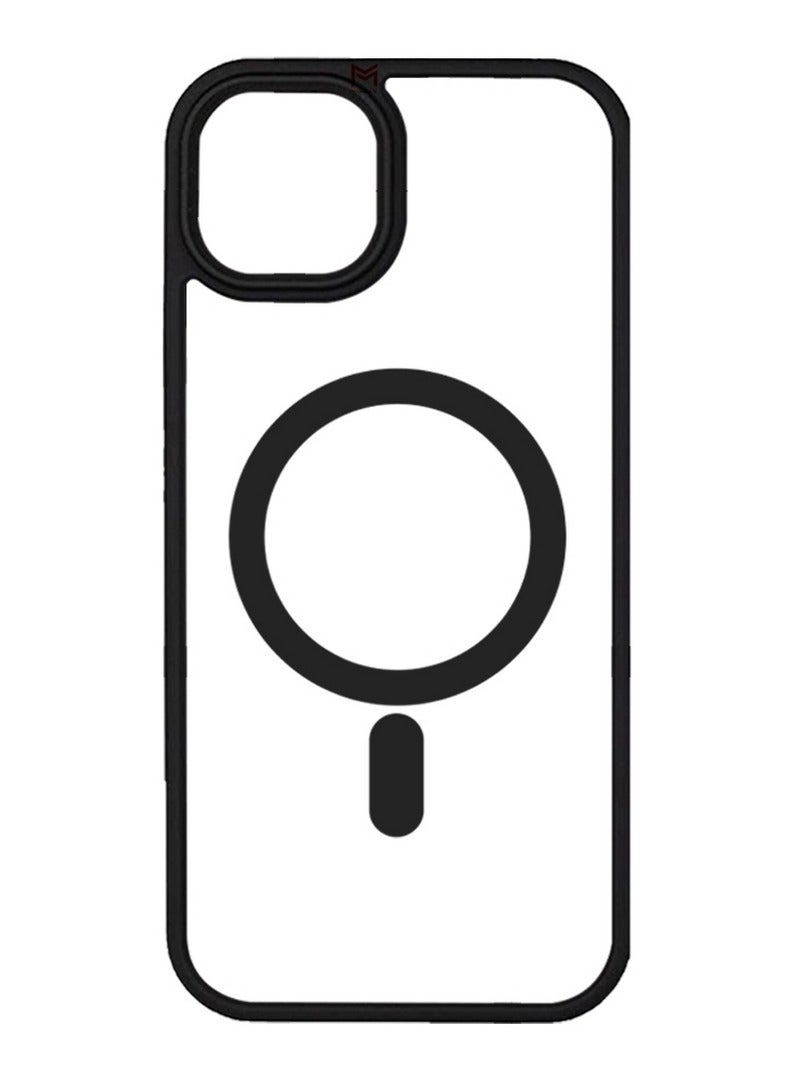 MARGOUN iPhone 15 Back Cover Full Camera Protection And Reinforced Corners Scratch Resistant Cover Support Magnetic Charging Transparent Body Black - Image 4