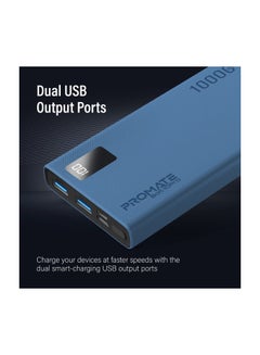 PROMATE 10000 mAh Universal Ultra-Slim iPhone 16 Power Bank, Portable Charger, 10W USB-C Input/Output Port, Dual USB, LED, Over-Heating Protection For iPhone 13/14, Galaxy, iPad, Bolt-10 Pro - Blue  - Image 3