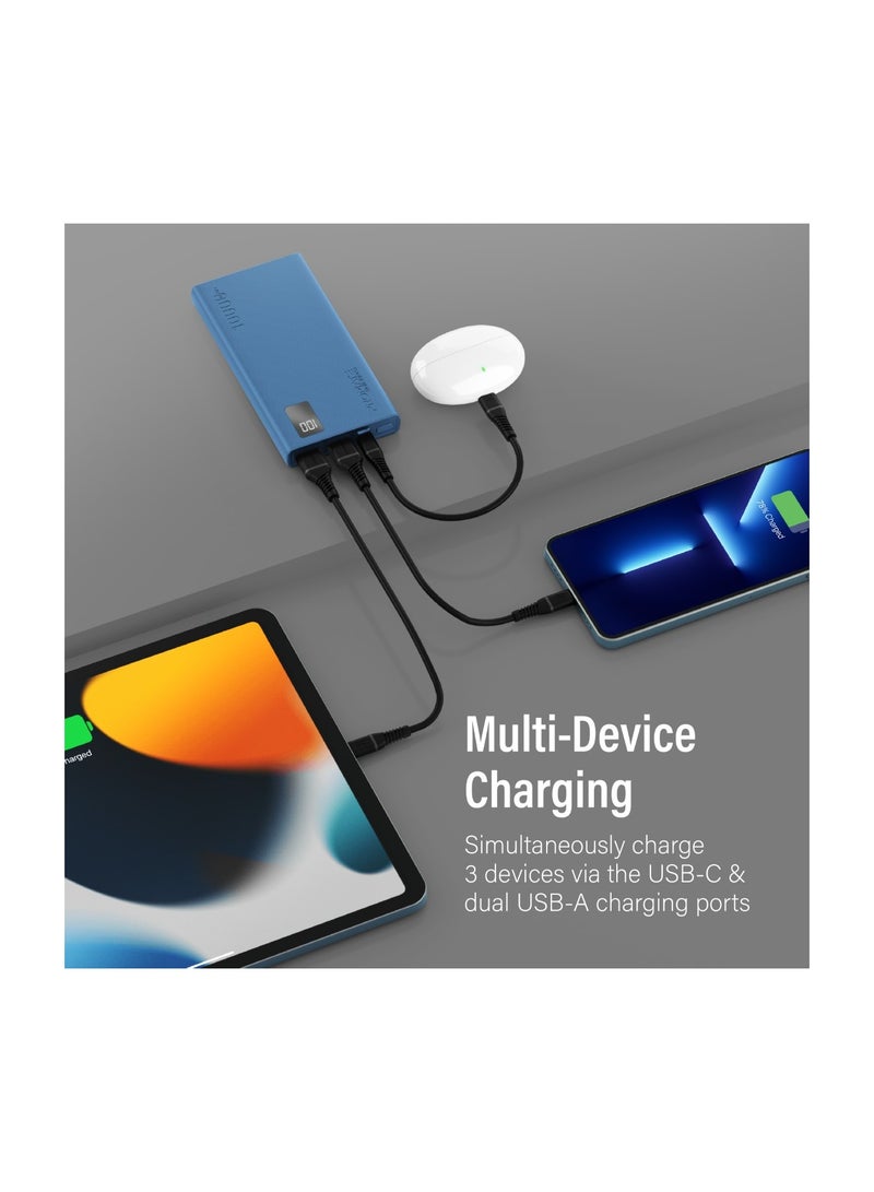 PROMATE - 10000 mAh Universal Ultra-Slim iPhone 16 Power Bank, Portable Charger, 10W USB-C Input/Output Port, Dual USB, LED, Over-Heating Protection For iPhone 13/14, Galaxy, iPad, Bolt-10 Pro - Blue - Image 1