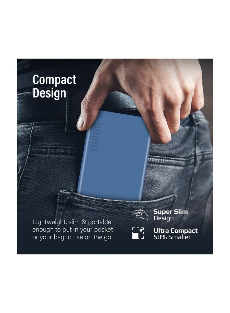 PROMATE - 10000 mAh Universal Ultra-Slim iPhone 16 Power Bank, Portable Charger, 10W USB-C Input/Output Port, Dual USB, LED, Over-Heating Protection For iPhone 13/14, Galaxy, iPad, Bolt-10 Pro - Blue - Image 1