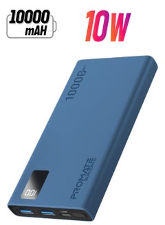 PROMATE 10000 mAh Universal Ultra-Slim iPhone 16 Power Bank, Portable Charger, 10W USB-C Input/Output Port, Dual USB, LED, Over-Heating Protection For iPhone 13/14, Galaxy, iPad, Bolt-10 Pro - Blue  - Image 1