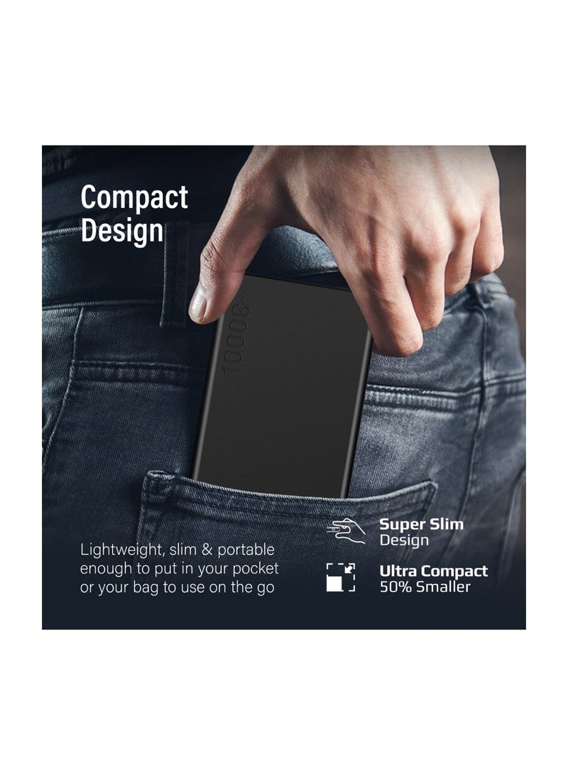 PROMATE - 10000 mAh Universal Ultra-Slim iPhone 16 Power Bank, Portable Charger, 10W USB-C Input/Output Port, Dual USB, LED, Over-Heating Protection For iPhone 13/14, Galaxy, iPad, Bolt-10 Pro - Black - Image 1
