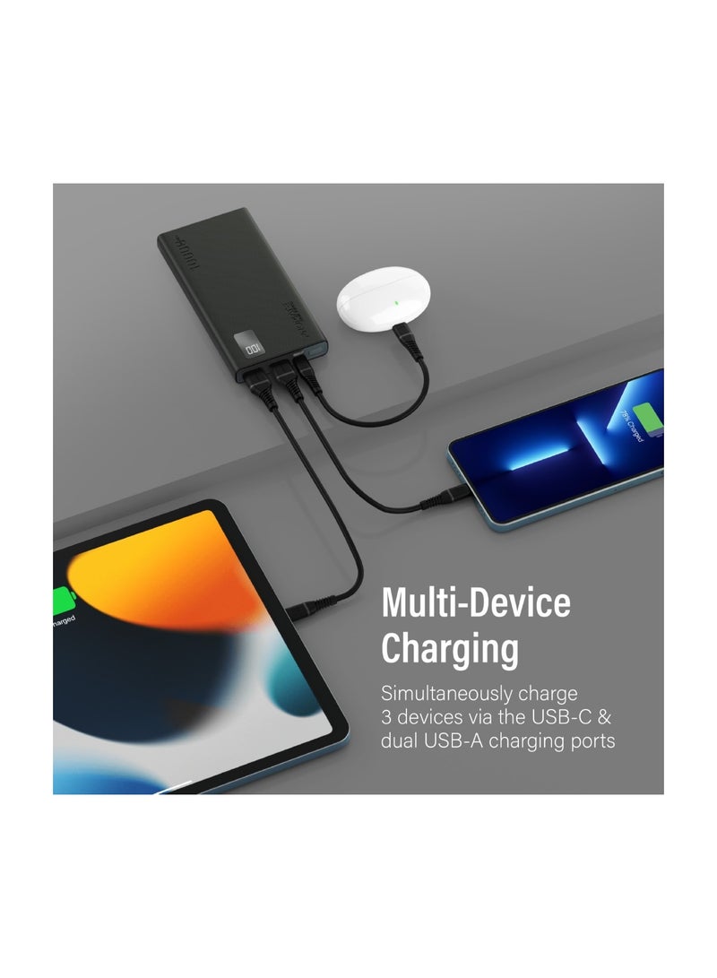 PROMATE - 10000 mAh Universal Ultra-Slim iPhone 16 Power Bank, Portable Charger, 10W USB-C Input/Output Port, Dual USB, LED, Over-Heating Protection For iPhone 13/14, Galaxy, iPad, Bolt-10 Pro - Black - Image 1