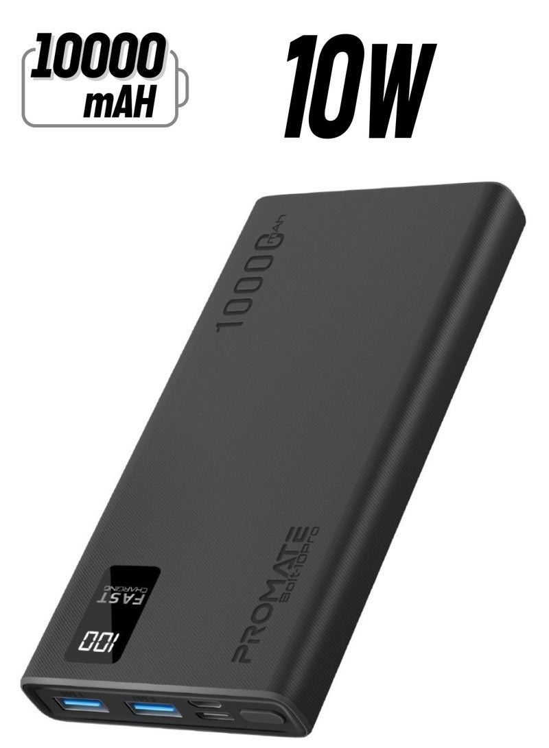 10000 mAh Universal Ultra-Slim iPhone 15 Power Bank, Portable Charger, 10W USB-C Input/Output Port, Dual USB, LED, Over-Heating Protection For iPhone 13/14, Galaxy, iPad, Bolt-10Pro - Black - pnsku/N70003570V/45/_/1740034219/70163b71-a637-41e8-9022-658e4e827aaa