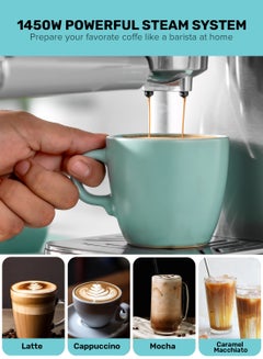 GEEPAS Espresso and Cappuccino Coffee Maker Machine Equipped with 20 Bar High Pressure Pump and Powerful Steam System Makes Cappuccino, Lattes, Espresso, Macchiato, Mocha 1.4 L 1450 W GCM1415SS Silver  - Image 2