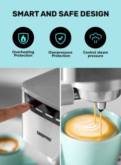 GEEPAS Espresso and Cappuccino Coffee Maker Machine Equipped with 20 Bar High Pressure Pump and Powerful Steam System Makes Cappuccino, Lattes, Espresso, Macchiato, Mocha 1.4 L 1450 W GCM1415SS Silver  - Image 5