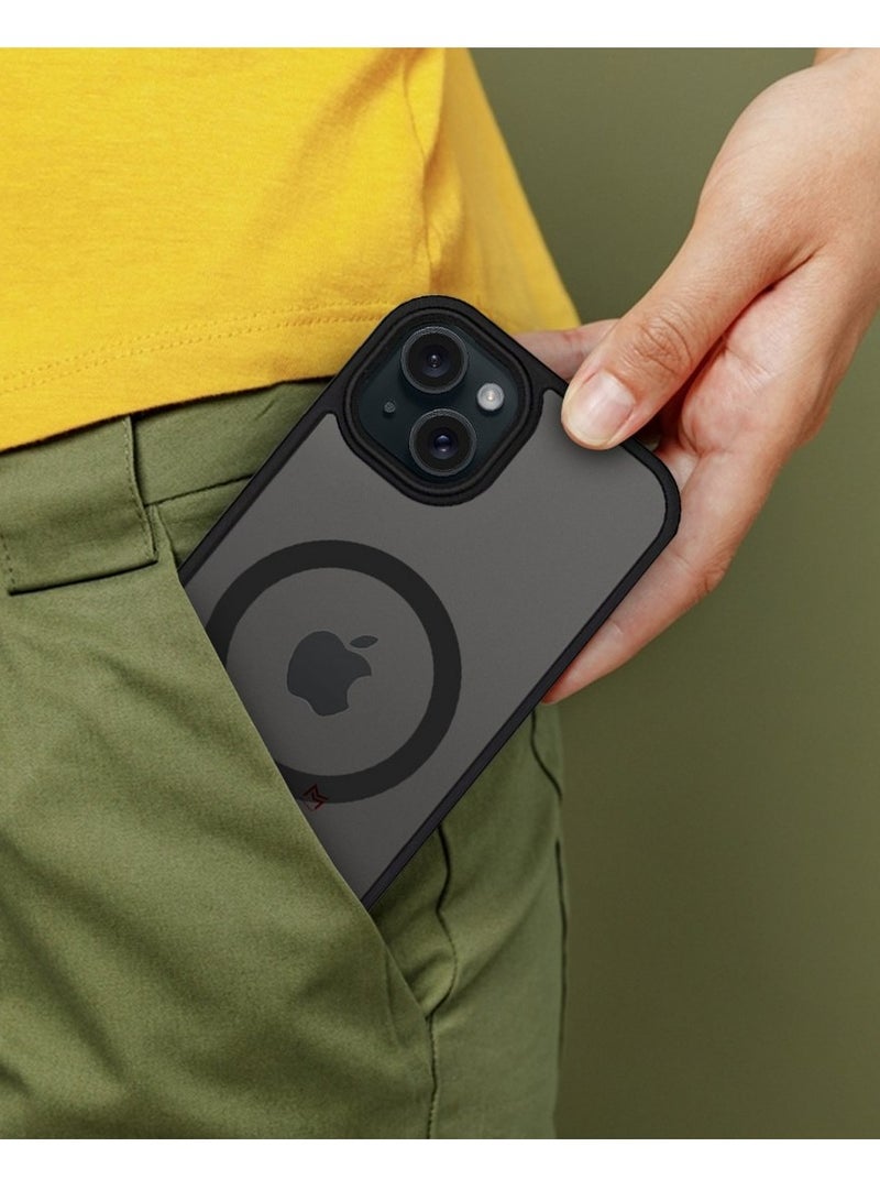 MARGOUN iPhone 15 Plus Back Cover Full Camera Protection And Reinforced Corners Scratch Resistant Cover Support Magnetic Charging Transparent Body Black - Image 3