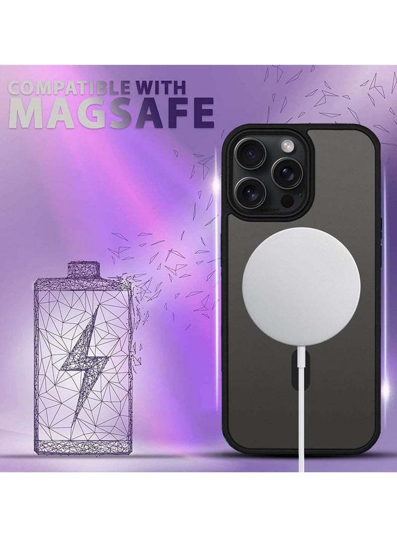 MARGOUN iPhone 15 Pro Back Full Camera Protection And Reinforced Corners Scratch Resistant Cover Support Magnetic Charging Transparent Body Black - Image 5