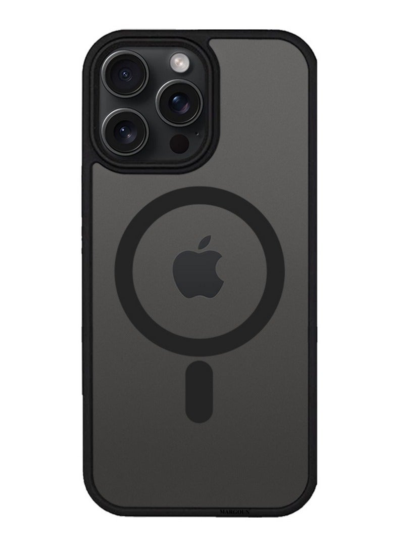 MARGOUN iPhone 15 Pro Max Back Full Camera Protection And Reinforced Corners Scratch Resistant Cover Support Magnetic Charging Transparent Body Black - Image 1