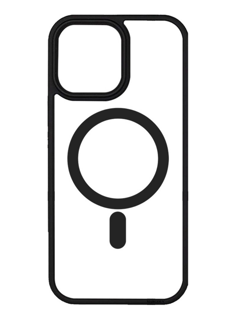 MARGOUN iPhone 15 Pro Max Back Full Camera Protection And Reinforced Corners Scratch Resistant Cover Support Magnetic Charging Transparent Body Black - Image 4
