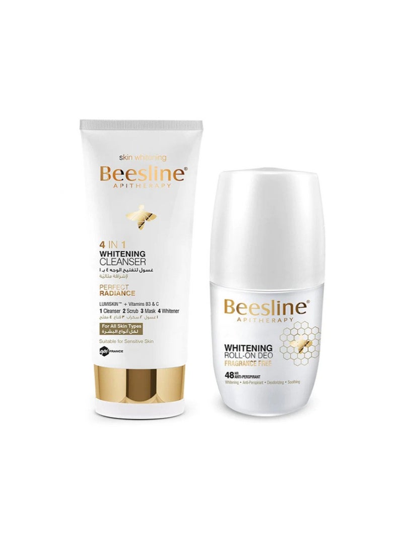Beesline Fragrance Free Whitening Roll-On Deodorant and 4 In 1 Cleanser Set 200ml
