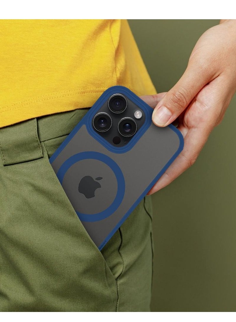 MARGOUN iPhone 15 Pro Max Back Full Camera Protection And Reinforced Corners Scratch Resistant Cover Support Magnetic Charging Transparent Body Blue - Image 3