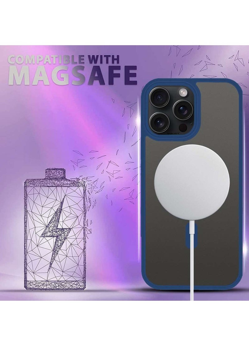 MARGOUN iPhone 15 Pro Max Back Full Camera Protection And Reinforced Corners Scratch Resistant Cover Support Magnetic Charging Transparent Body Blue - Image 5