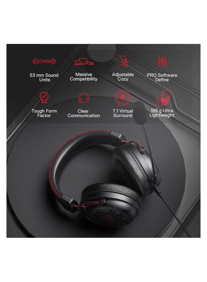 REDRAGON - Diomedes Wired Gaming Headset H386 - 7.1 Surround Sound - 53MM Drivers - Detachable Microphone - Multi Platforms Headphone - USB/AUX 3.5mm Compatible with PC, PS4/3 & Xbox One/Series X, NS - Image 1
