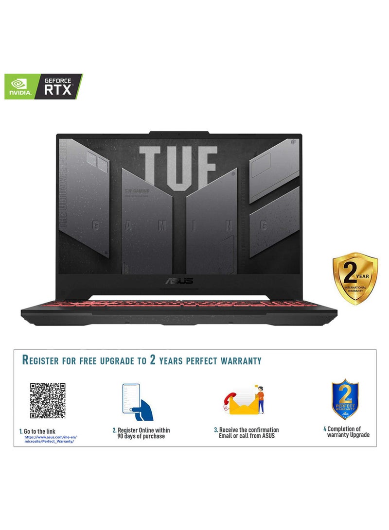 ASUS - TUF Gaming A15 15.6-Inch Display, R7-7735HS Processor/16GB RAM/512GB SSD/GeForce RTX 3070 8GB Graphic Card/Windows 11 English/Arabic Mecha Grey - Image 1