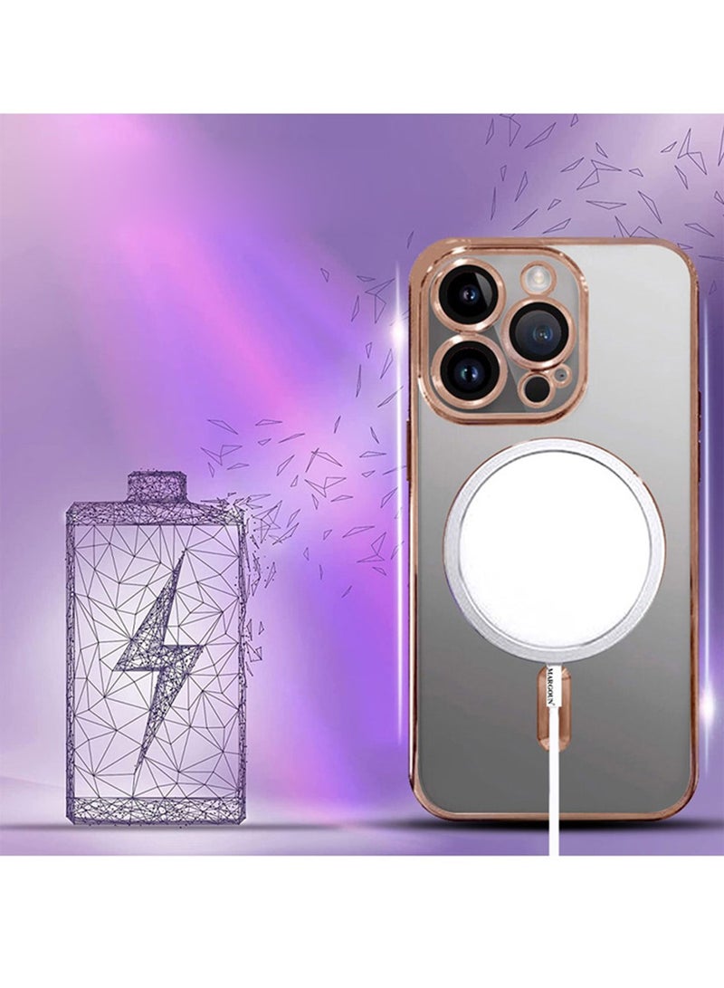 MARGOUN Electroplated Magnetic Case Cover for Apple iPhone 15 Pro Max, Protective Case Fashionable, Full Cover, Shockproof, Magnetic Ring - Rose Gold - Image 3