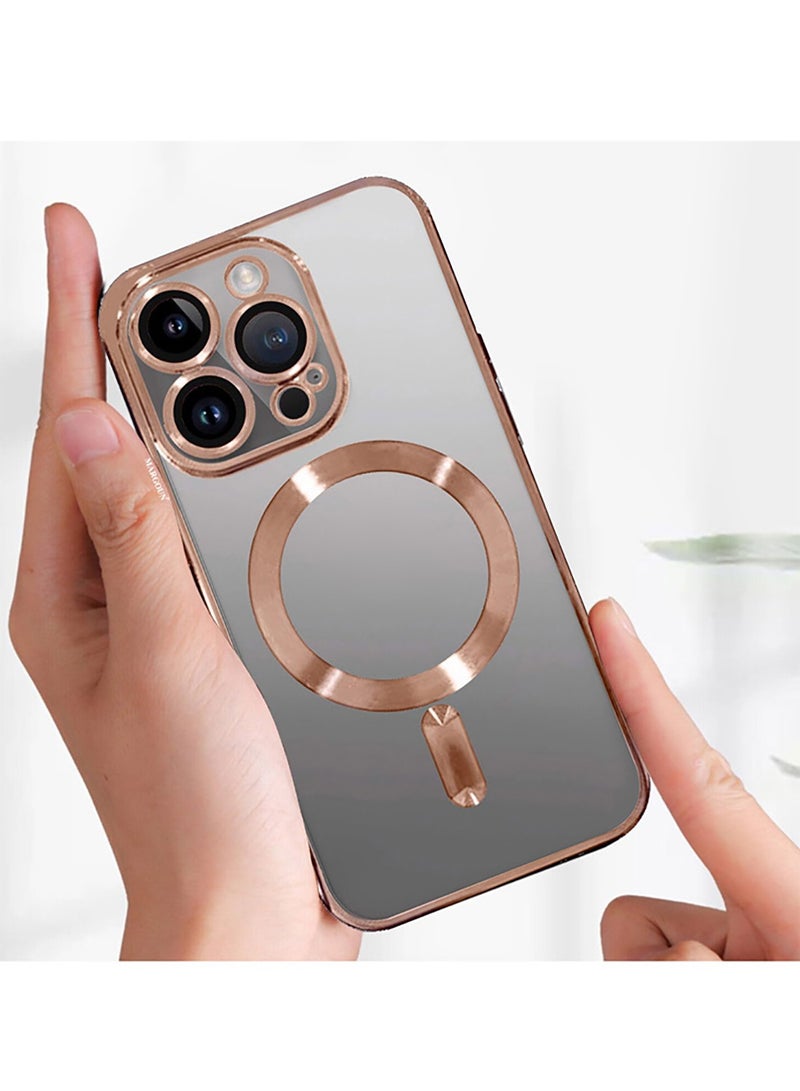 MARGOUN Electroplated Magnetic Case Cover for Apple iPhone 15 Pro Max, Protective Case Fashionable, Full Cover, Shockproof, Magnetic Ring - Rose Gold - Image 4