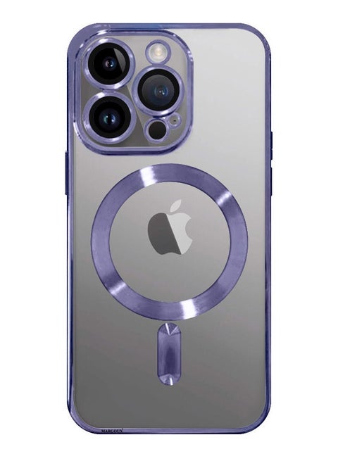 iPhone 15 Pro Max Phone Protective Case Fashionable Electroplated Magnetic Suction Full Covered Shockproof Phone Cover With Magnetic Rings Purple