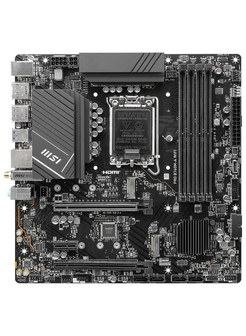 MSI - PRO B760M-A WiFi ProSeries Motherboard Supports 12th 13th Gen Intel Processors LGA 1700 PCIe 4.0, M.2, 2.5Gbps LAN USB 3.2 Gen2 Wi-Fi 6E mATX - Image 1