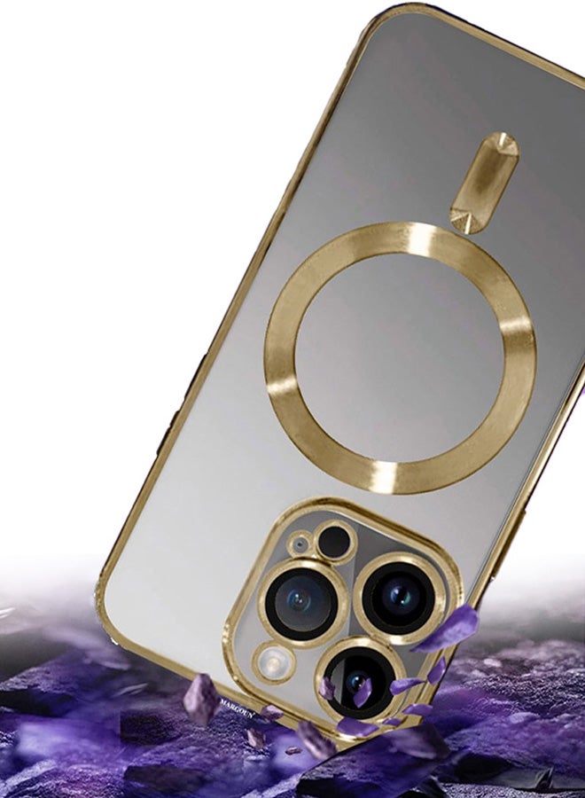 MARGOUN Electroplated Magnetic Case Cover for Apple iPhone 15 Pro, Protective Case Fashionable, Full Cover, Shockproof, Magnetic Ring - Gold - Image 2