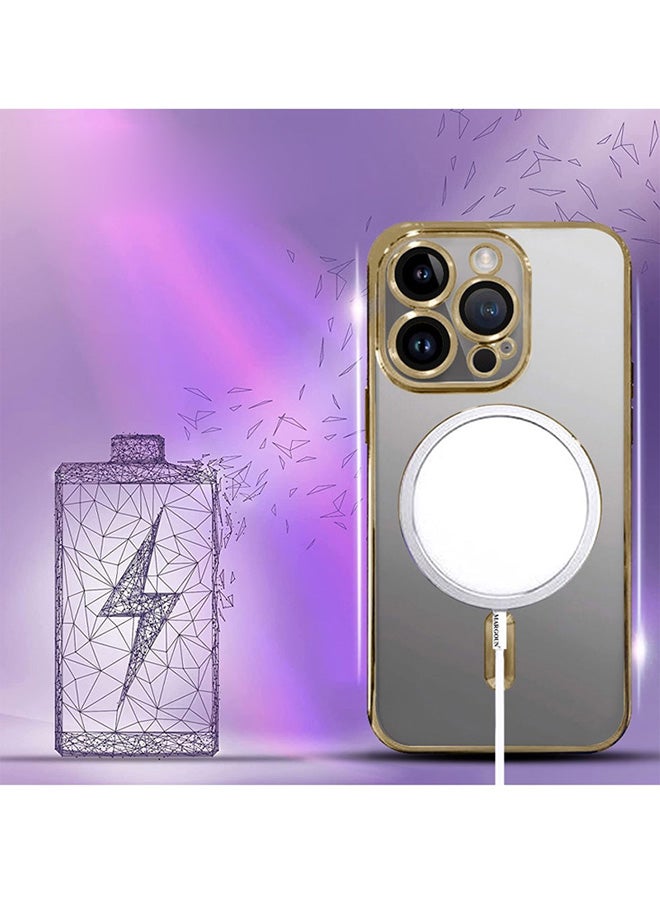 MARGOUN Electroplated Magnetic Case Cover for Apple iPhone 15 Pro, Protective Case Fashionable, Full Cover, Shockproof, Magnetic Ring - Gold - Image 3
