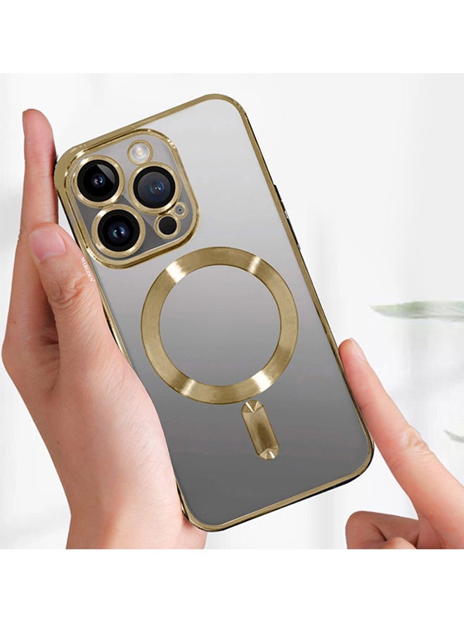 MARGOUN Electroplated Magnetic Case Cover for Apple iPhone 15 Pro, Protective Case Fashionable, Full Cover, Shockproof, Magnetic Ring - Gold - Image 4